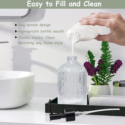 YYTSGG Clear Glass Soap Dispenser with Black Plastic Pump, 13.5oz Refillable Liquid Hand Soap Dispenser, Lotion Dish Soap Dispenser for Modern Home Decor, Bathroom, Kitchen Countertop, Hotel - Image 3