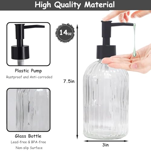 YYTSGG Clear Glass Soap Dispenser with Black Plastic Pump, 13.5oz Refillable Liquid Hand Soap Dispenser, Lotion Dish Soap Dispenser for Modern Home Decor, Bathroom, Kitchen Countertop, Hotel - Image 2