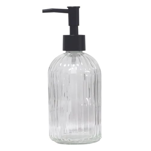 YYTSGG Clear Glass Soap Dispenser with Black Plastic Pump, 13.5oz Refillable Liquid Hand Soap Dispenser, Lotion Dish Soap Dispenser for Modern Home Decor, Bathroom, Kitchen Countertop, Hotel - Image 1