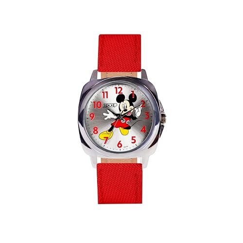 Zoop Disney Mickey Mouse Analog Watch with Silver Dial & Red Strap for Boys Kids, from House of Titan - 16055SL01 - Image 1
