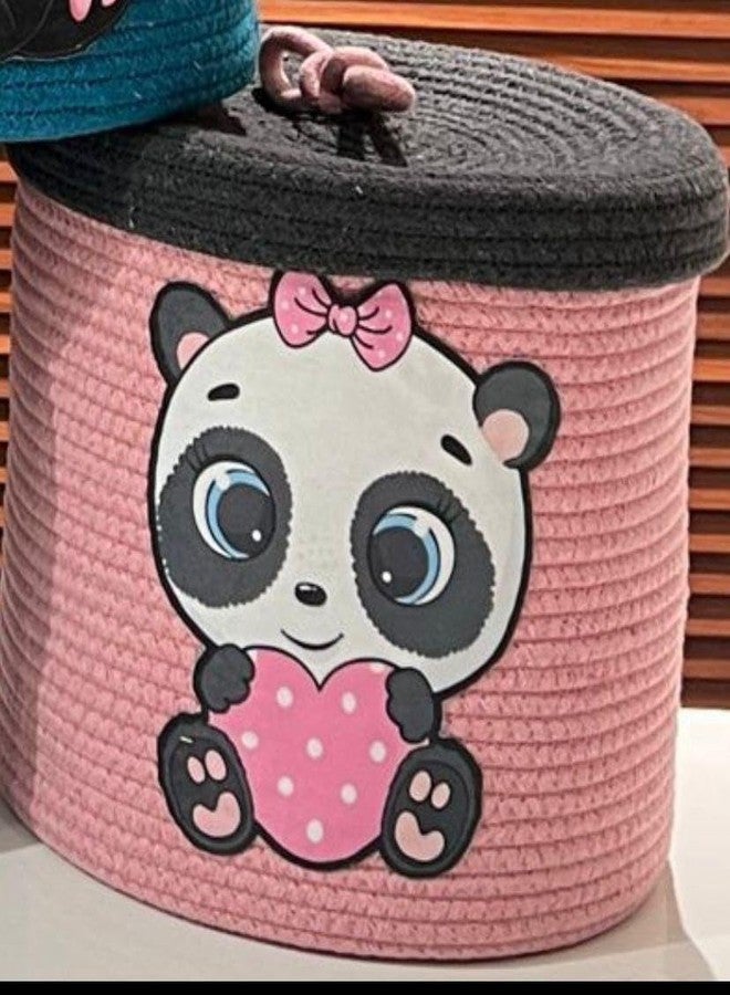 Rosslyn Kids Lid Basket with Beautiful Characters - Rope Storage Basket for Baby Diaper, Stuffed Animal Storage Bin Rope Basket for Kids Toy - Baby Laundry Baskets with lid, Panda