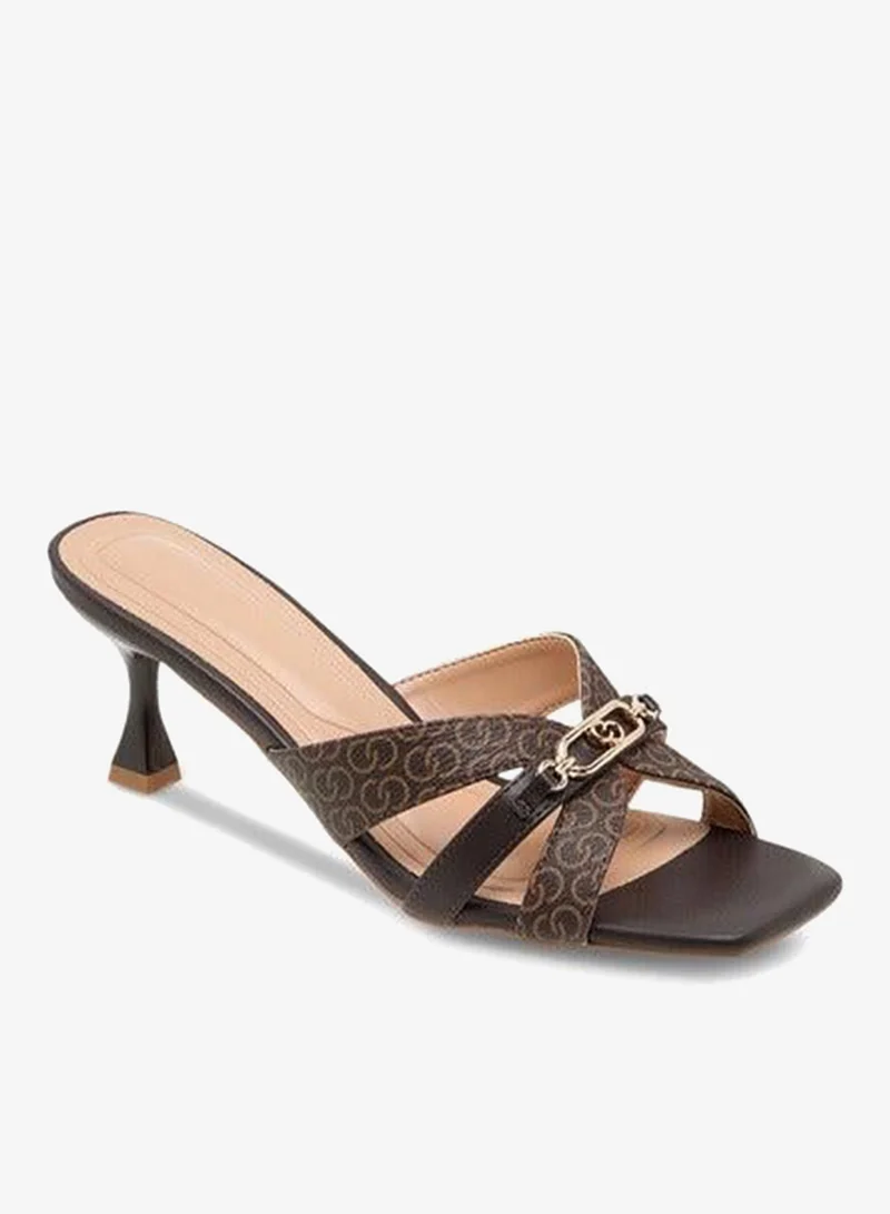 Celeste Women's Monogram Print Slip-On Cross Strap Sandals with Kitten Heels