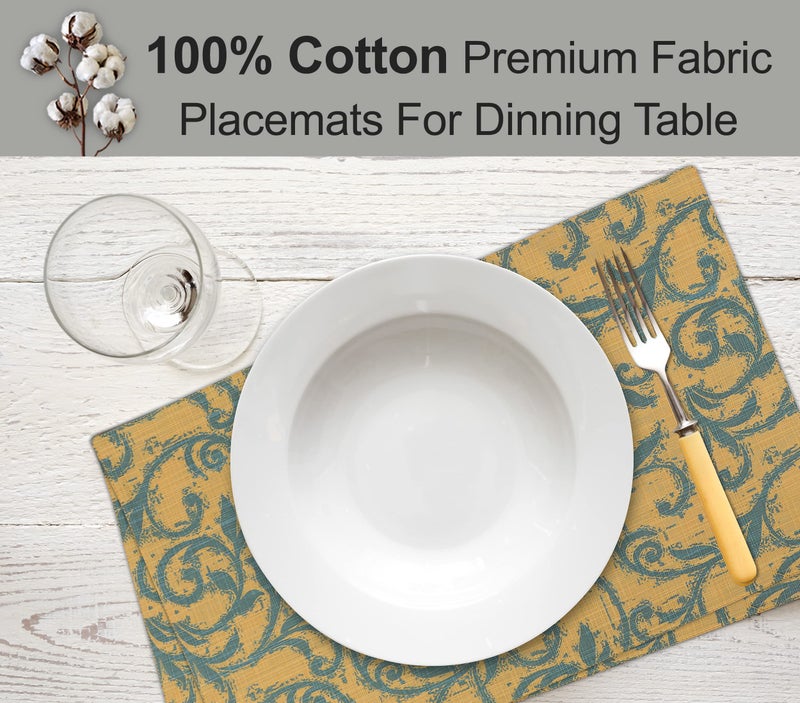 Ruvanti Placemats 100% Cotton 13x19 Inch  Dining Table Placemats Set of 6  Modern Place Mats for Dining Table Decor  Kitchen & Table Linens  Coffee Mat for Christmas Dinners - Vine Spirals - Image 1