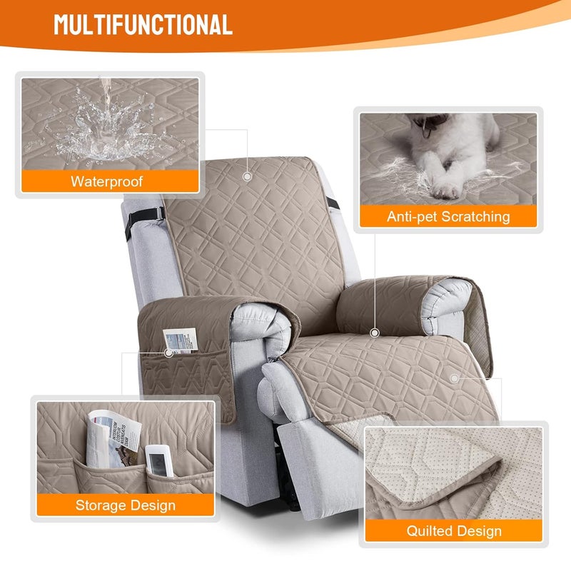 VANSOFY 100 Waterproof Recliner Chair Covers Recliner Cover NonSlip Dog Chair Cover Furniture Protector Washable Slipcover with Pocket Elastic Straps for Pets DogsKhaki 28 - Image 4