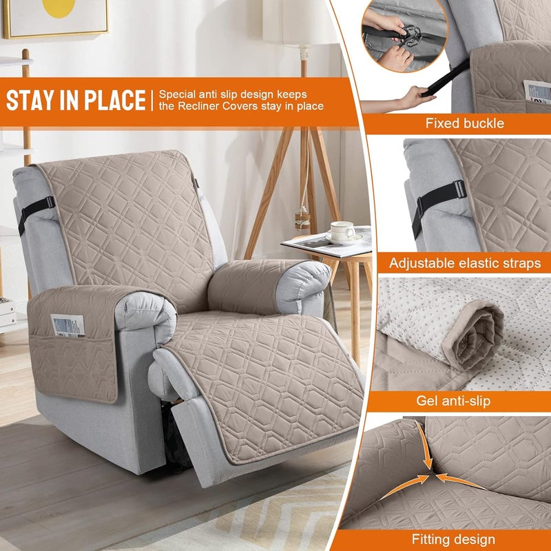 VANSOFY 100 Waterproof Recliner Chair Covers Recliner Cover NonSlip Dog Chair Cover Furniture Protector Washable Slipcover with Pocket Elastic Straps for Pets DogsKhaki 28 - Image 3