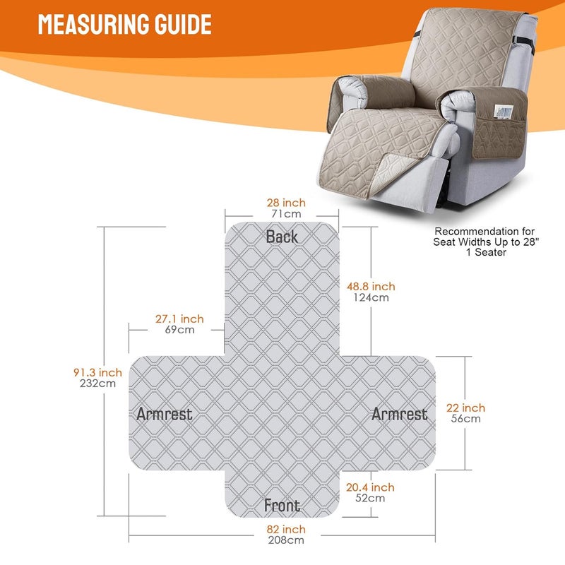 VANSOFY 100 Waterproof Recliner Chair Covers Recliner Cover NonSlip Dog Chair Cover Furniture Protector Washable Slipcover with Pocket Elastic Straps for Pets DogsKhaki 28 - Image 2