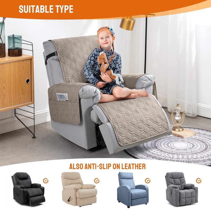 VANSOFY 100 Waterproof Recliner Chair Covers Recliner Cover NonSlip Dog Chair Cover Furniture Protector Washable Slipcover with Pocket Elastic Straps for Pets DogsKhaki 28 - Image 5