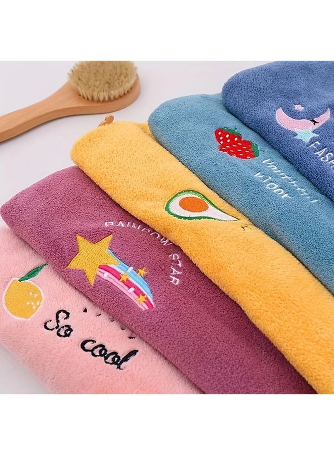 Ultra Absorbent Embroidered Hair Turban Quick Dry Soft Polyester Towel Suitable For Long Hair Cartoon Theme Bathroom Accessory Yellow - Image 5