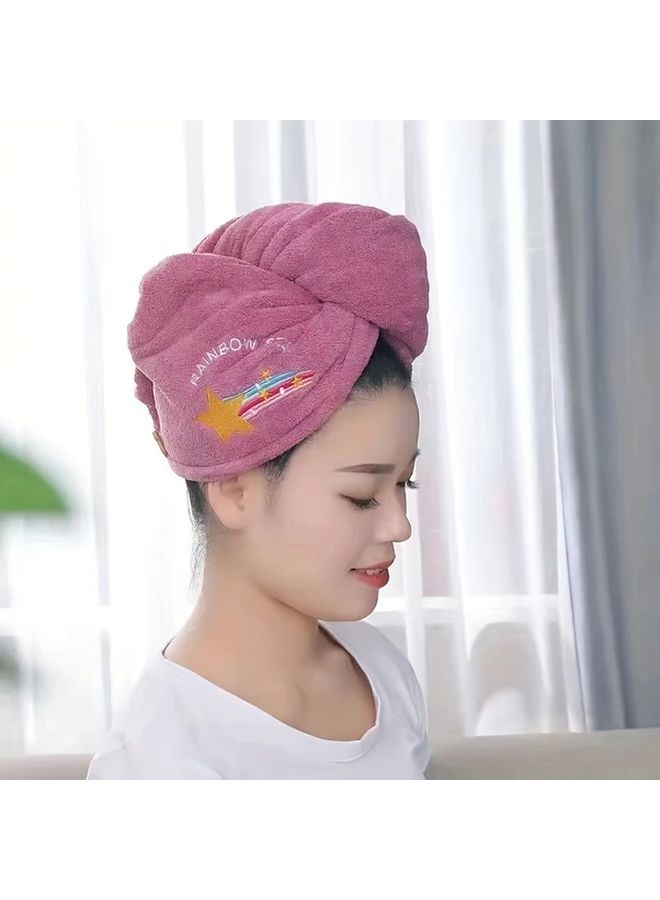 Ultra Absorbent Embroidered Hair Turban Quick Dry Soft Polyester Towel Suitable For Long Hair Cartoon Theme Bathroom Accessory Yellow - Image 1