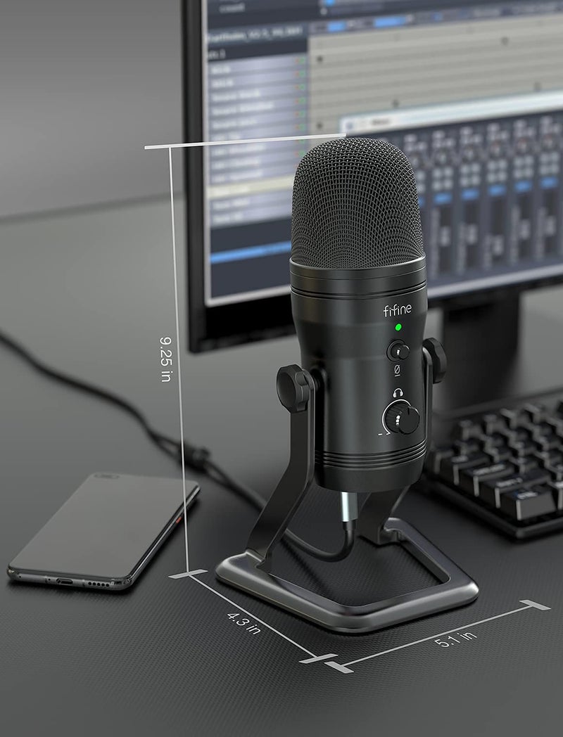 FIFINE ميكروفون استوديو USB من FIFINE لتسجيل الكمبيوتر، ميكروفون بودكاست لجهاز الكمبيوتر، PS4، ماك مع زر كتم الصوت ومدخل سماعة المراقبة، أربعة أنماط التقاط للصوت، بث يوتيوب، ألعاب، ASMR، فصل زوم (K690) - Image 5