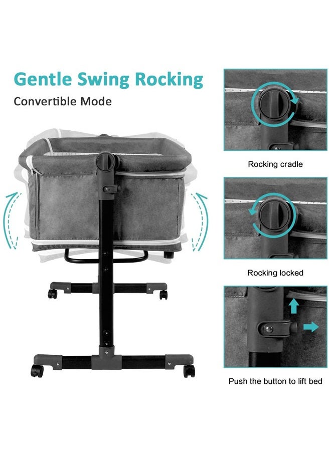 Beauenty - Bedside Baby Crib, 4 in 1 Portable Folding Baby Bassinet With Mosquito Net, Height Adjustable Travel Crib With 360° Swivel Wheels. - Image 1