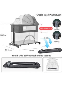 Beauenty Bedside Baby Crib, 4 in 1 Portable Folding Baby Bassinet With Mosquito Net, Height Adjustable Travel Crib With 360° Swivel Wheels.  - Image 4
