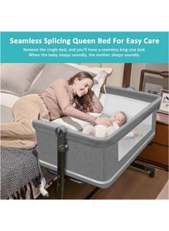 Beauenty Bedside Baby Crib, 4 in 1 Portable Folding Baby Bassinet With Mosquito Net, Height Adjustable Travel Crib With 360° Swivel Wheels.  - Image 2