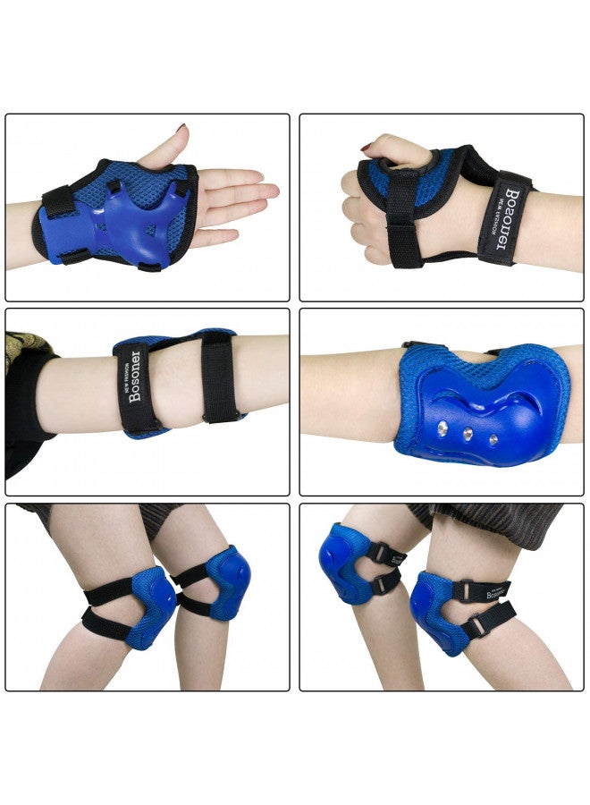Bosoner Kids/Youth Knee Pad Elbow Pads Guards Protective Gear Set for Roller Skates Cycling BMX Bike Skateboard Inline Skatings Scooter Riding Sports (BLUE, Medium(9-15 years)) - Image 4