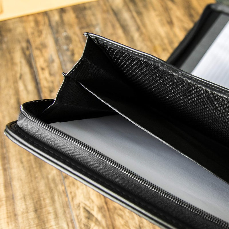 Cossini Black Superior Vegan Leather Business Portfolio with Zipper – Padfolio All-in-One. Smartest Protective 10.1 Inch Tablet Sleeve, Presentation Slot, Solar Calculator, Card Storage, Writing Pad - Image 5