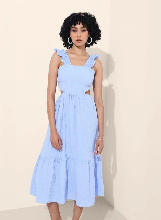 Women Fit and Flared Textured Square Neck Sleeveless Maxi Dress