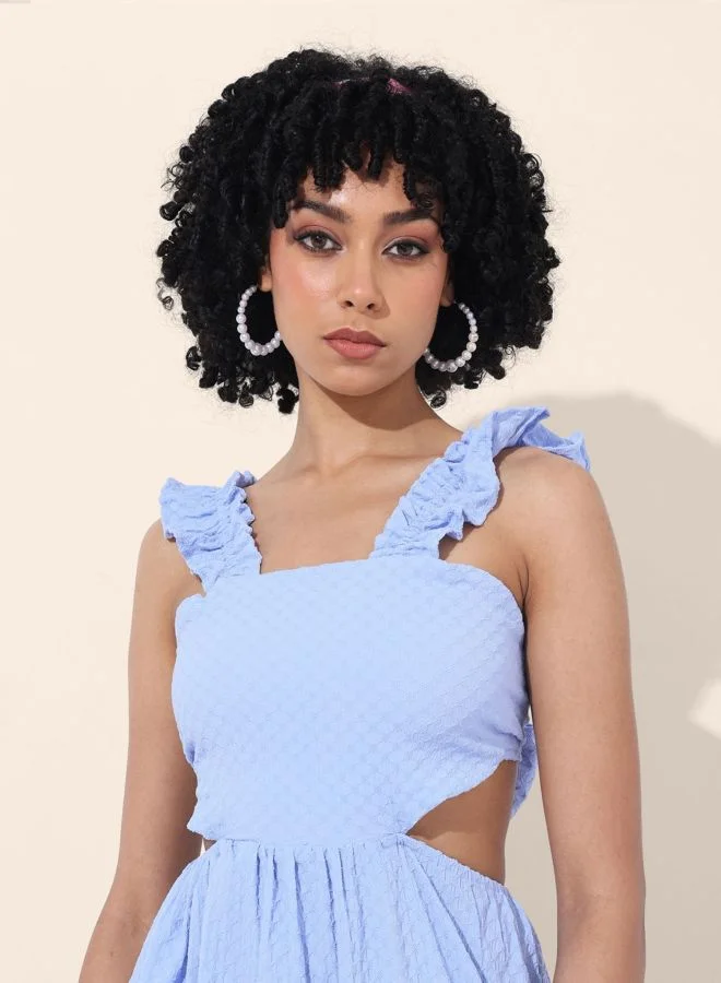 Freehand  Women Fit and Flared Textured Square Neck Sleeveless Maxi Dress for Women | Best Price UAE