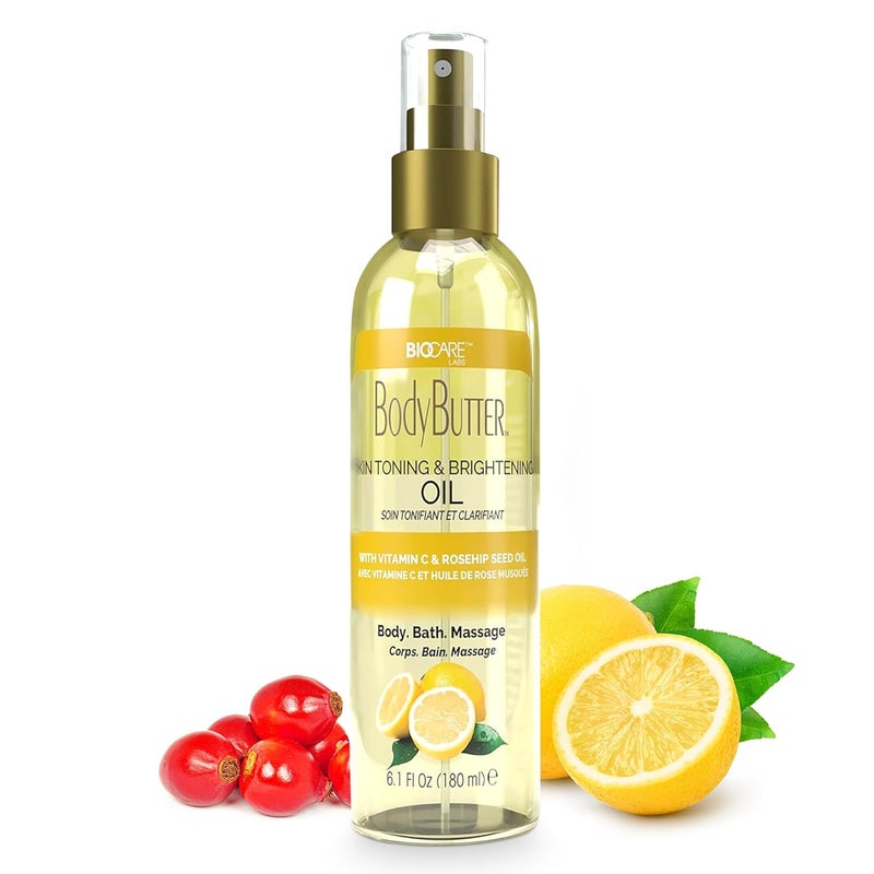 Biocare Skin Toning Brightening Oil Infused with Vitamin C Rosehip Seed Oil Vitamin E Nourishing and NonGreasy Body Oil for Hydrated Radiant Even Skin Texture and Complexion 6 Oz - Image 1