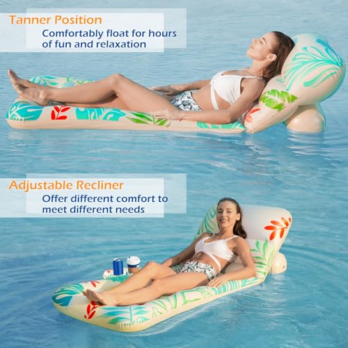 Jasonwell Inflatable Pool Float Adult - Pool Floaties Lounger Floats Floating Chair Raft with Adjustable Backrest Cup Holders Water Floaty Lake Lounge Tanning Floats Beach Party Toys for Adults - Image 5
