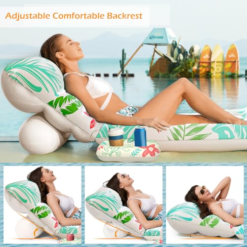 Jasonwell Inflatable Pool Float Adult - Pool Floaties Lounger Floats Floating Chair Raft with Adjustable Backrest Cup Holders Water Floaty Lake Lounge Tanning Floats Beach Party Toys for Adults - Image 2