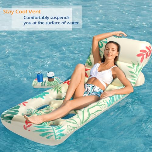 Jasonwell Inflatable Pool Float Adult - Pool Floaties Lounger Floats Floating Chair Raft with Adjustable Backrest Cup Holders Water Floaty Lake Lounge Tanning Floats Beach Party Toys for Adults - Image 4