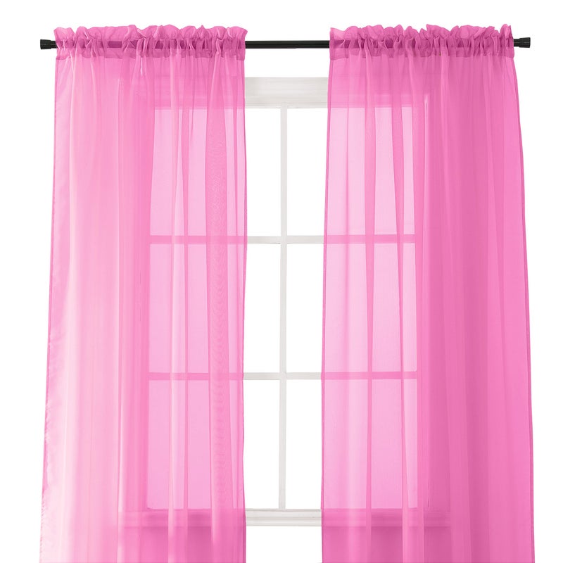 Elegant Comfort 2-Piece Sheer Panel with 2inch Rod Pocket - Window Curtains 60-inch Width X 84-inch Length - Hot Pink - Image 1