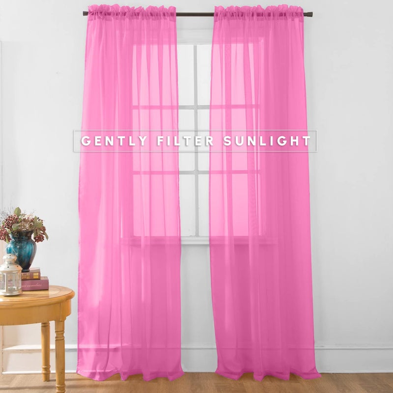 Elegant Comfort 2-Piece Sheer Panel with 2inch Rod Pocket - Window Curtains 60-inch Width X 84-inch Length - Hot Pink - Image 2