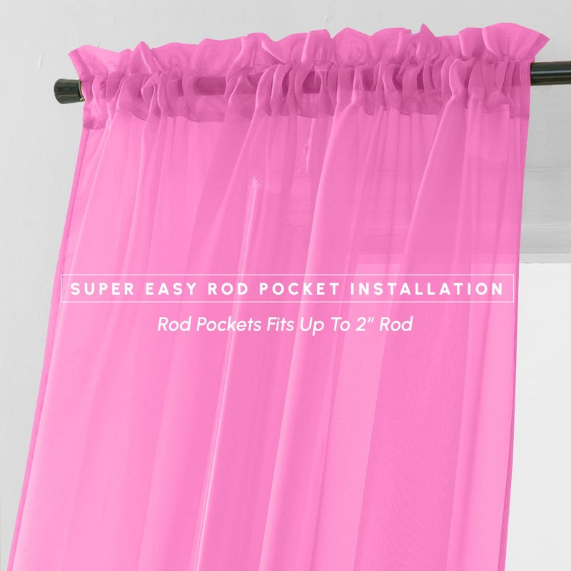 Elegant Comfort 2-Piece Sheer Panel with 2inch Rod Pocket - Window Curtains 60-inch Width X 84-inch Length - Hot Pink - Image 3
