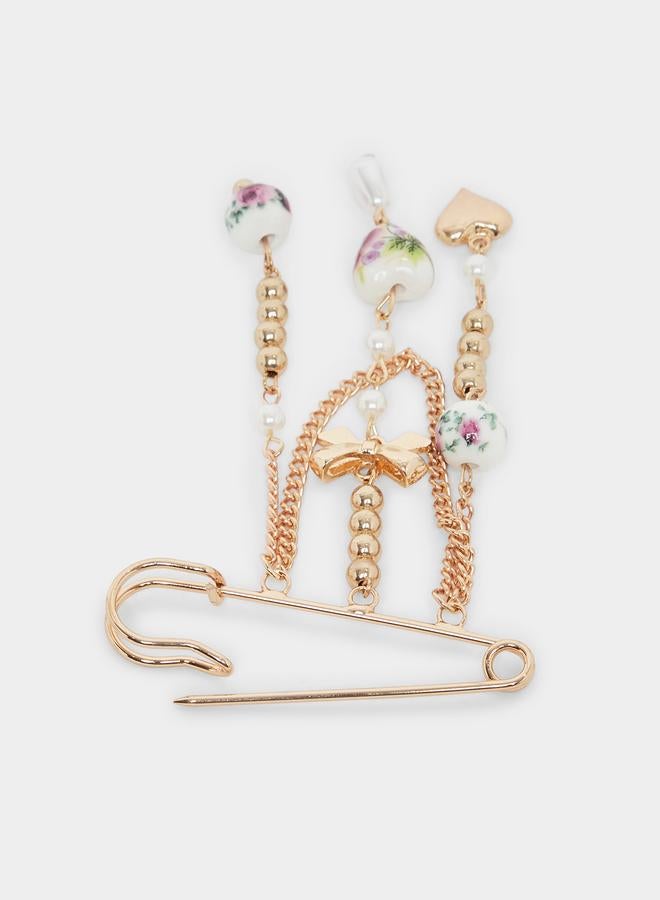 Styli Heart and Faux Pearl Drop Design Brooch - Image 4