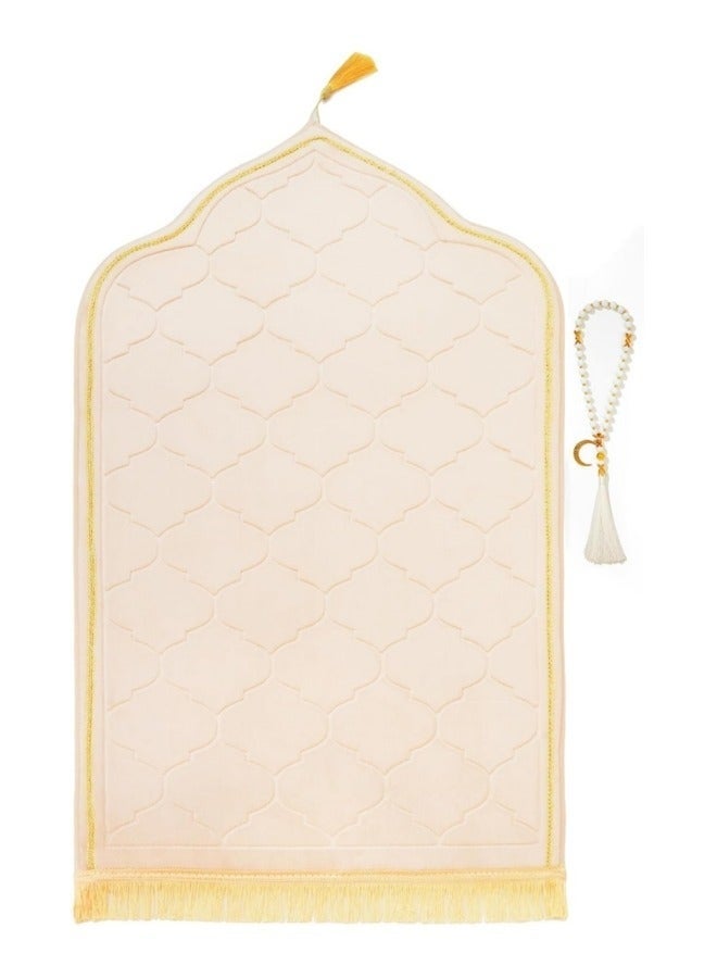 kangchoice Thick Padded Prayer Mat Set with Prayer Beads(Tasbih) - Portable Folding Prayer Rug for Home/Travel - Non-slip Janamaz Rug with Velvet Pouch - Perfect Gift for Ramadan, Eid, Hajj, Umrah & Daily SalahTraditional Arch Design for Muslim Prayers Ideal, Gift for Men, Women, Family & Friends - Image 1