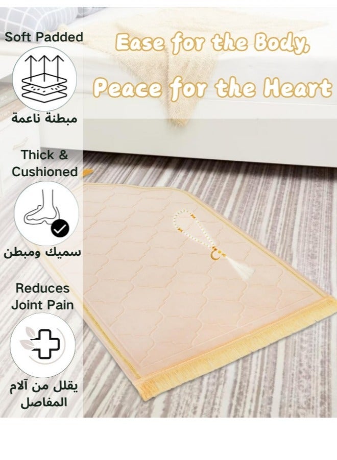 kangchoice Thick Padded Prayer Mat Set with Prayer Beads(Tasbih) - Portable Folding Prayer Rug for Home/Travel - Non-slip Janamaz Rug with Velvet Pouch - Perfect Gift for Ramadan, Eid, Hajj, Umrah & Daily SalahTraditional Arch Design for Muslim Prayers Ideal, Gift for Men, Women, Family & Friends - Image 2