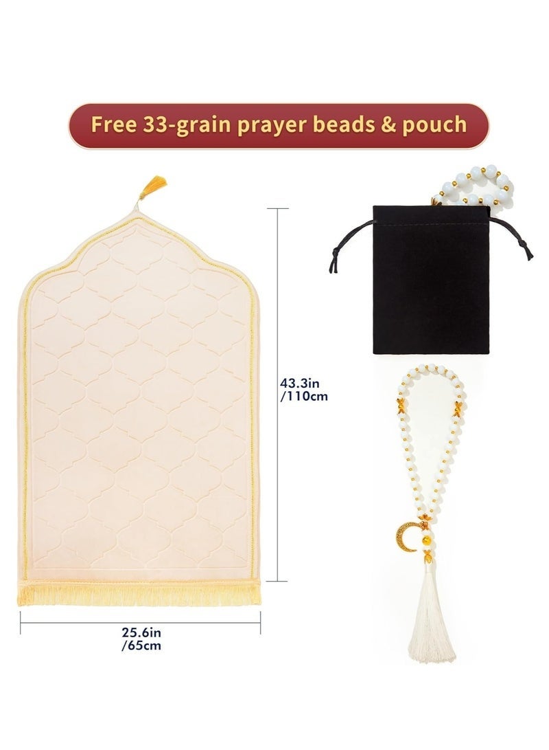 kangchoice Thick Padded Prayer Mat Set with Prayer Beads(Tasbih) - Portable Folding Prayer Rug for Home/Travel - Non-slip Janamaz Rug with Velvet Pouch - Perfect Gift for Ramadan, Eid, Hajj, Umrah & Daily SalahTraditional Arch Design for Muslim Prayers Ideal, Gift for Men, Women, Family & Friends - Image 4