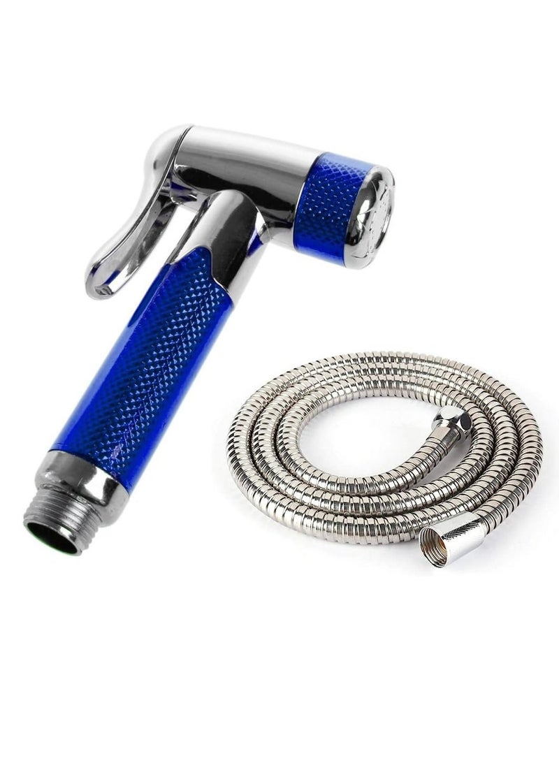Heng Yi Stainless Steel Handheld Bidet Spray Shower Shattaf Hose Muslim Shower Kit For Toilet Bathroom 1.2 Meter Pipe Blue/Silver - Image 1