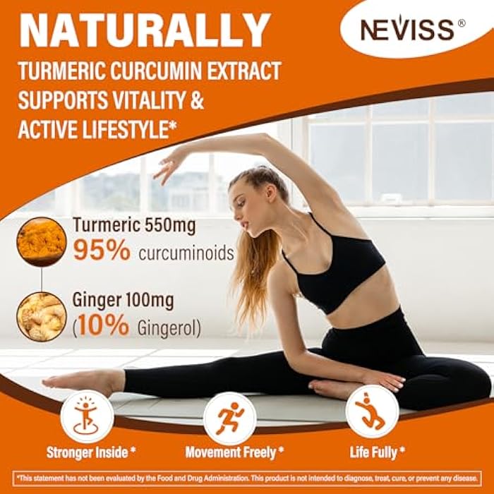NEVISS Sugar Free Turmeric Curcumin Filled Gummies 550mg for Adults, Ginger & Black Pepper | 95% Curcuminoids w/Prebiotic Probiotic & Postbiotic Blend, Support Immune & Digestive Health, Vegan, 60 Count - Image 3
