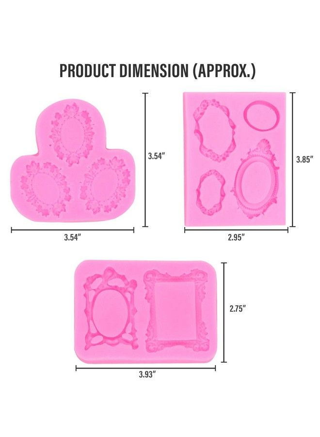AUEAR Vintage Mirror Frame Silicone Mold Fondant Mold Cake Decorating Tools For Sugarcraft Chocolate Polymer Clay (3 Pack Frames 1)  - Image 3