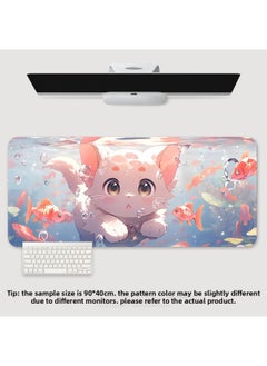 Mouse Pad Oversized Office Cat Girl Cute Cartoon Creative Worker Computer Keyboard Learning Desk Mat-Color:600*300*2-Pattern:TU-496 [cat Fish Group]]