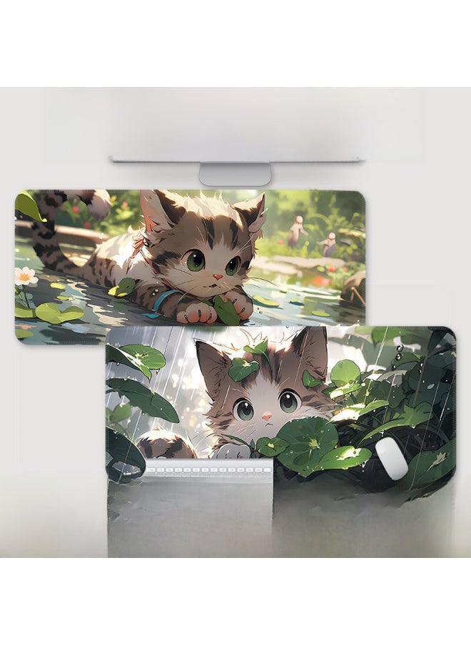 Generic - Mouse Pad Oversized Office Cat Girl Cute Cartoon Creative Worker Computer Keyboard Learning Desk Mat-Color:600*300*2-Pattern:TU-496 [cat Fish Group]] - Image 1