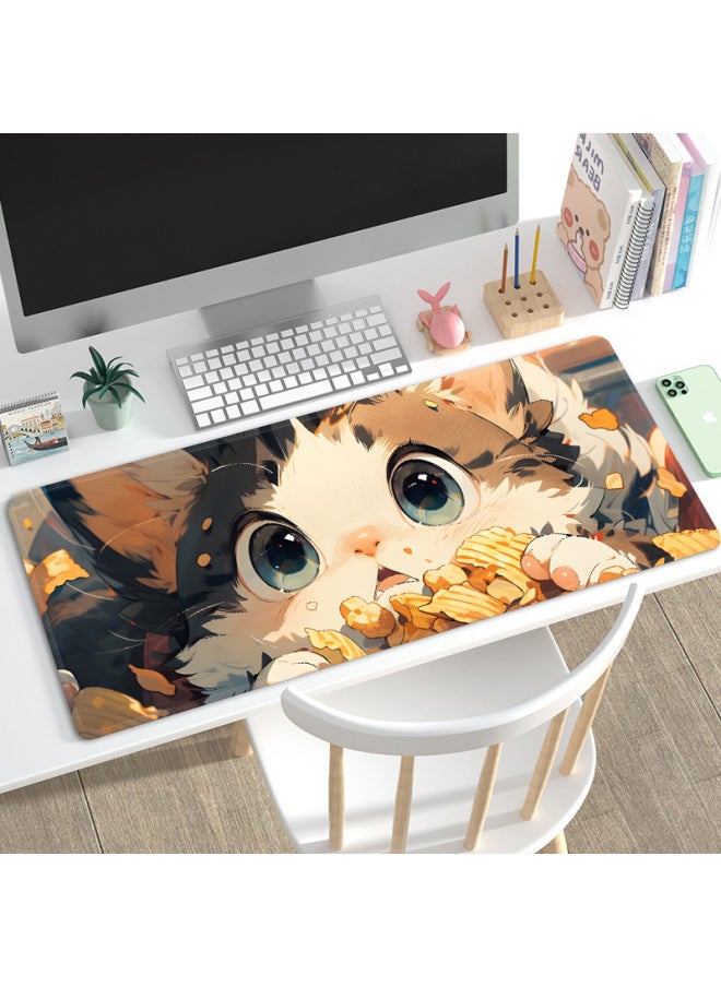 Generic - Mouse Pad Oversized Office Cat Girl Cute Cartoon Creative Worker Computer Keyboard Learning Desk Mat-Color:600*300*2-Pattern:TU-496 [cat Fish Group]] - Image 1