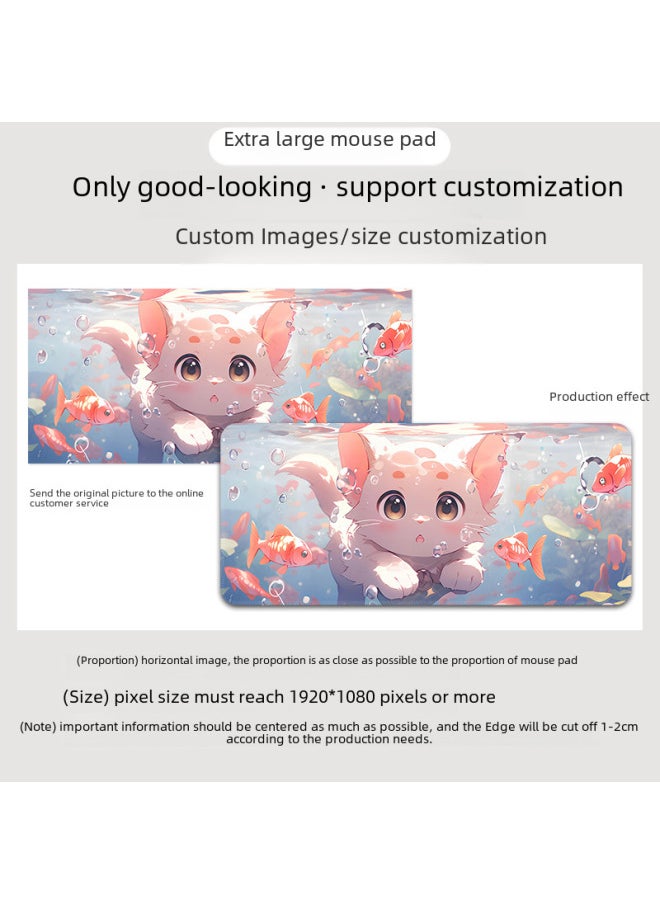 Generic - Mouse Pad Oversized Office Cat Girl Cute Cartoon Creative Worker Computer Keyboard Learning Desk Mat-Color:600*300*2-Pattern:TU-496 [cat Fish Group]] - Image 1