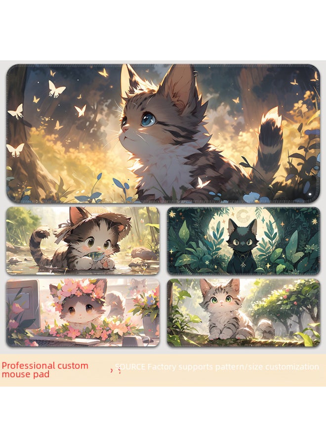 Generic - Mouse Pad Oversized Office Cat Girl Cute Cartoon Creative Worker Computer Keyboard Learning Desk Mat-Color:600*300*2-Pattern:TU-496 [cat Fish Group]] - Image 1