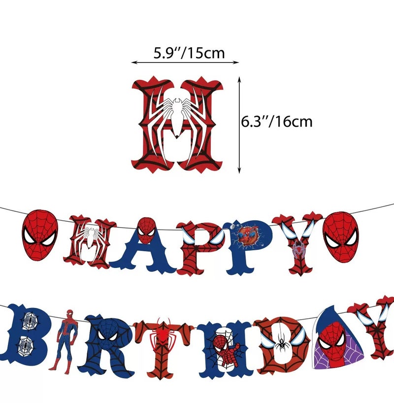 JAYATO 62-Piece Spider-Man Birthday Party Decoration Set, Superhero Flag, Paper Plates, Cups, Napkins, Knives, Forks, Spoons & Tablecloth - Image 4