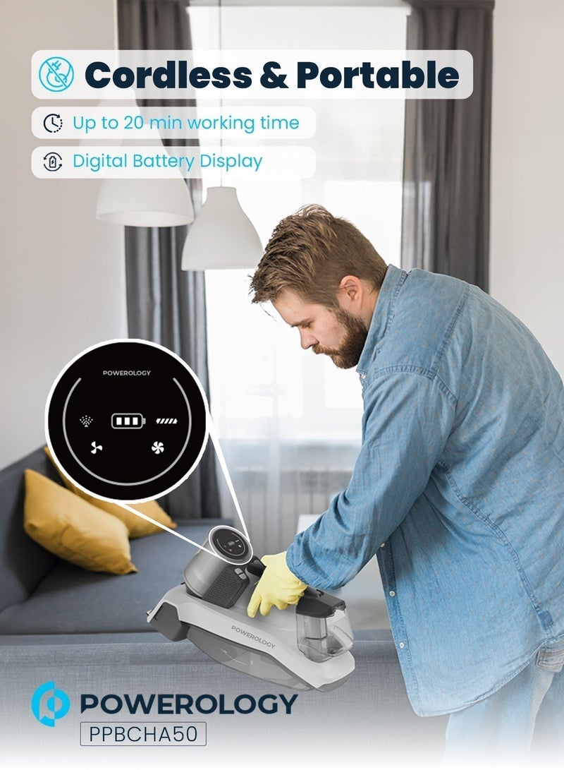 Powerology Cordless Spot Cleaner 60W with 8000Pa Suction Power, Spray, Scrub & Suction, Dual Clean & Dirty Tanks, Multi-Surface Upholstery & Carpet Cleaner, Compact & Portable, USB-C Charging – White - Image 4