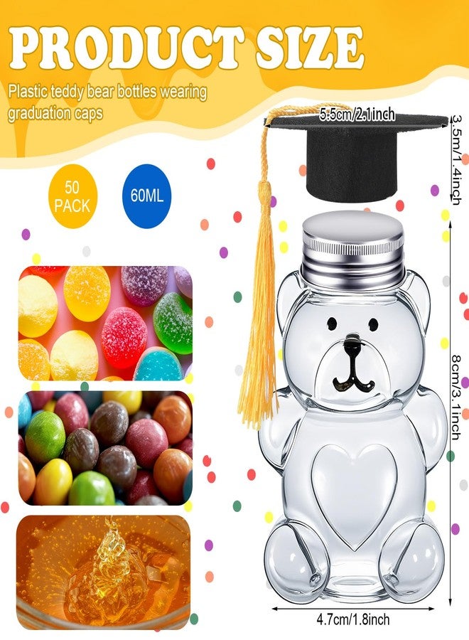Blushtier 50 Sets 2026 Graduation Cap Bear Candy Jar 2oz Empty Bear Plastic Container with Graduation Cap with Tassel Grad Bear Bottle DIY Gift for Graduation Party Favor Decoration Supplies - Image 2