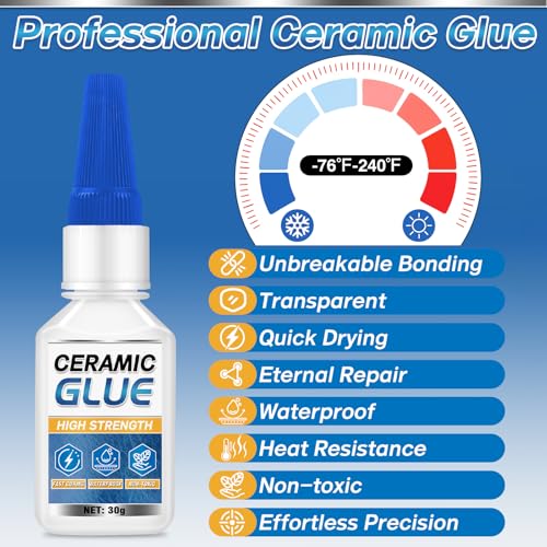 Vigorder Ceramic Glue Repair Kit, 30g Ceramic Glue for Pottery, Porcelain, Mugs, Dishes, Glass and More, Waterproof & High Temperature Resistant - Image 3