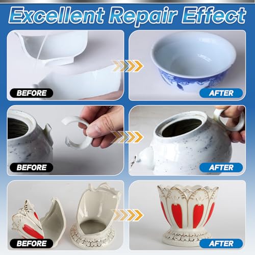 Vigorder Ceramic Glue Repair Kit, 30g Ceramic Glue for Pottery, Porcelain, Mugs, Dishes, Glass and More, Waterproof & High Temperature Resistant - Image 2