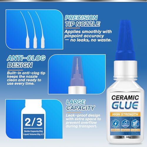 Vigorder Ceramic Glue Repair Kit, 30g Ceramic Glue for Pottery, Porcelain, Mugs, Dishes, Glass and More, Waterproof & High Temperature Resistant - Image 5