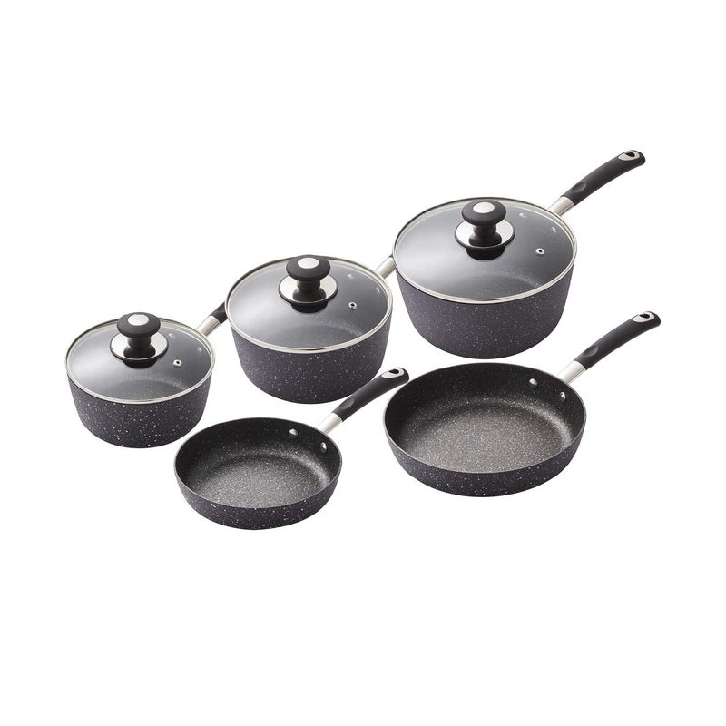 Tower T900110 Precision 5 Piece NonStick Forged Aluminium Pan Set with Black Diamond Coating Soft Grip Handles Black