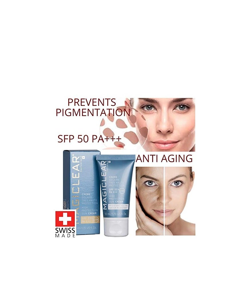 MAGICLEAR - Luxury face Sunscreen SPF 50 PA+++ Daily sunblock for sensitive skin waterproof organic moisturizer mineral zink oxide suncream sun protector hypoallergenic natural Swiss brand Magiclear 1.7 Oz - Image 1