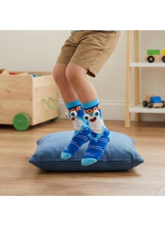 Glitters Kids 3D Shark Knee-High Socks – Fun Baby Shark Design with Plush Pop-Out Eyes – Soft, Colorful & Comfortable Novelty Socks for Boys & Girls - Image 2