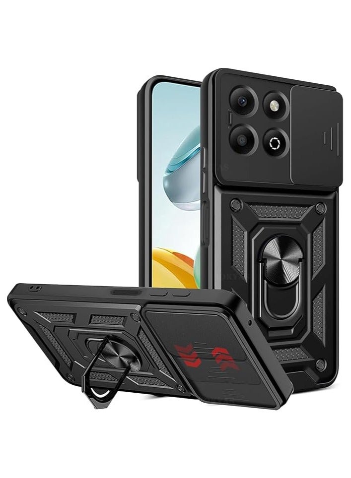General Compatible with Honor X7c/Honor 200 Smart Case, Case with Slide Camera Cover Heavy Duty High Grade Shockproof Magnetic Ring Holder Kickstand Case for Honor X7c  - Image 1